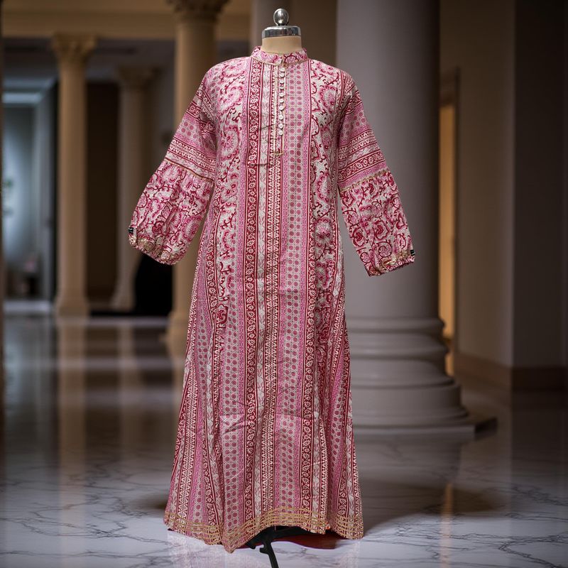 L-XL Amra Printed Cotton Dress 57" Long Jalabiya With Sheila