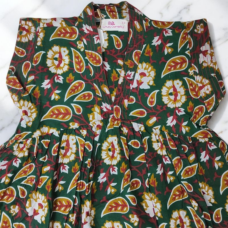 1-2 Year Amani Printed Cotton Girls Dress 26'' Short Sleeves Jalabiya