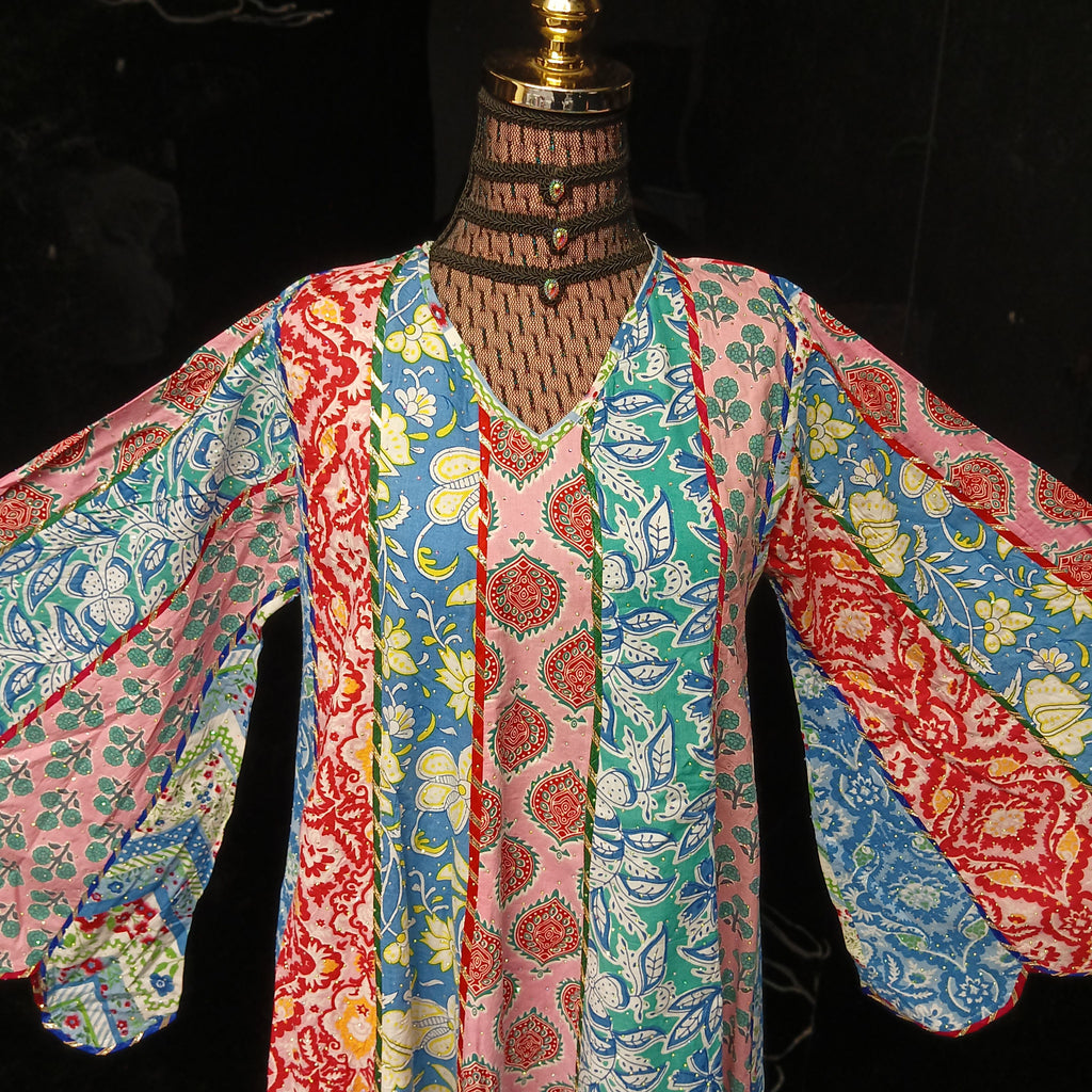 S/M Meher Crystal Multi Printed Cotton Dress 57" Long Jalabiya