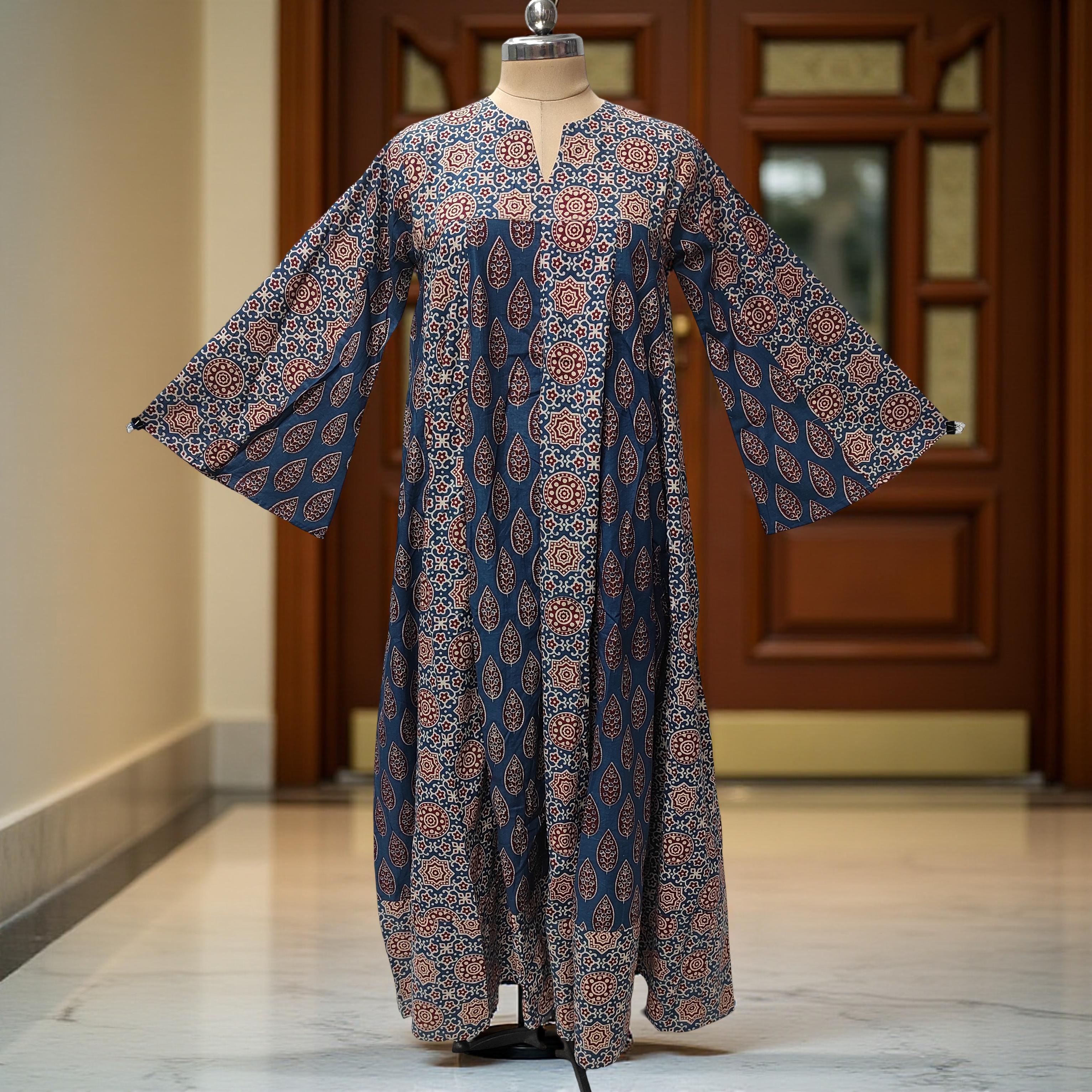 2XL-3XL Zahia Printed Cotton Dress 57" Long Jalabiya With Sheila