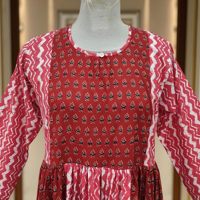 2XL-3XL Heba Printed Cotton Dress 57" Long Jalabiya