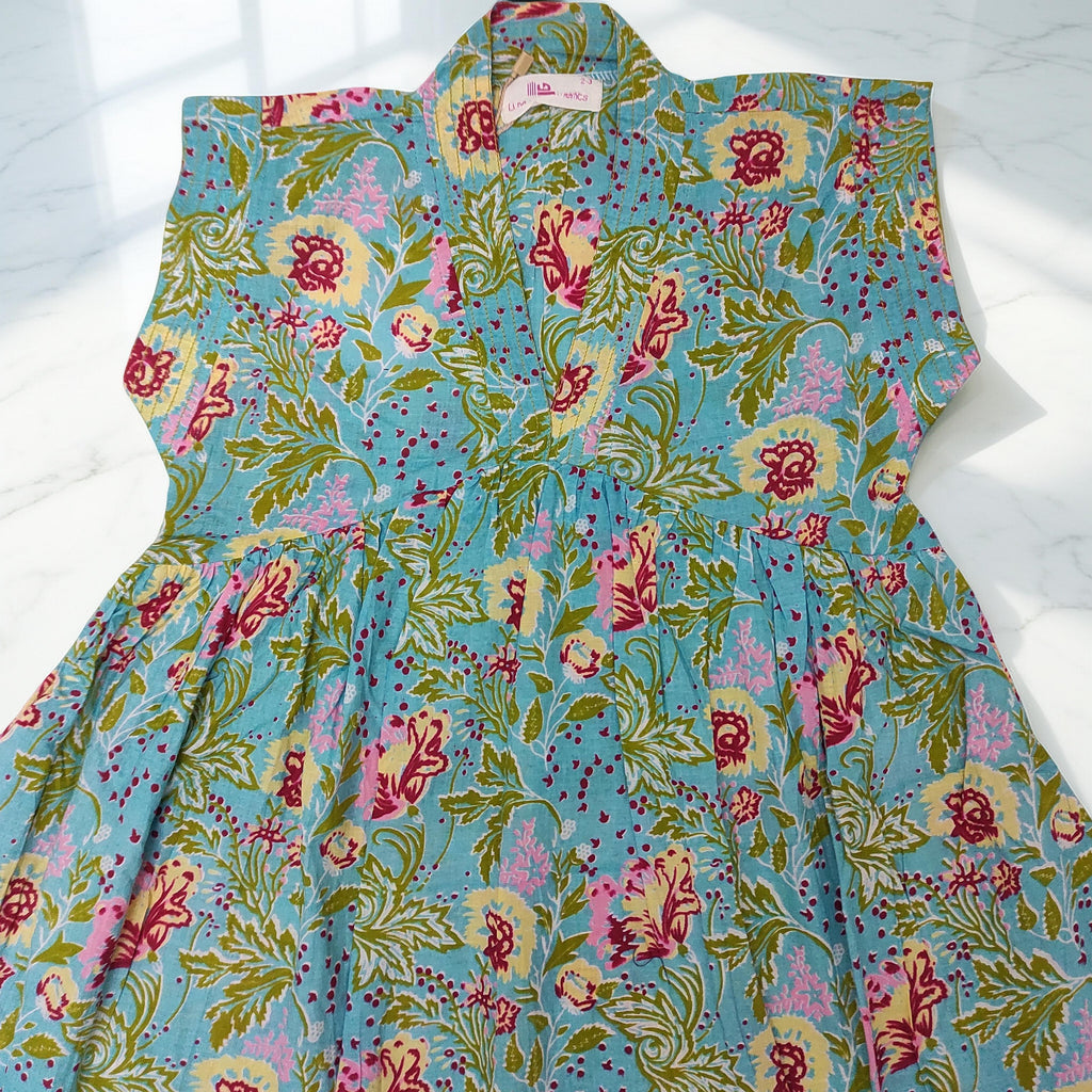 1-2 Year Amani Printed Cotton Girls Dress 26'' Short Sleeves Jalabiya