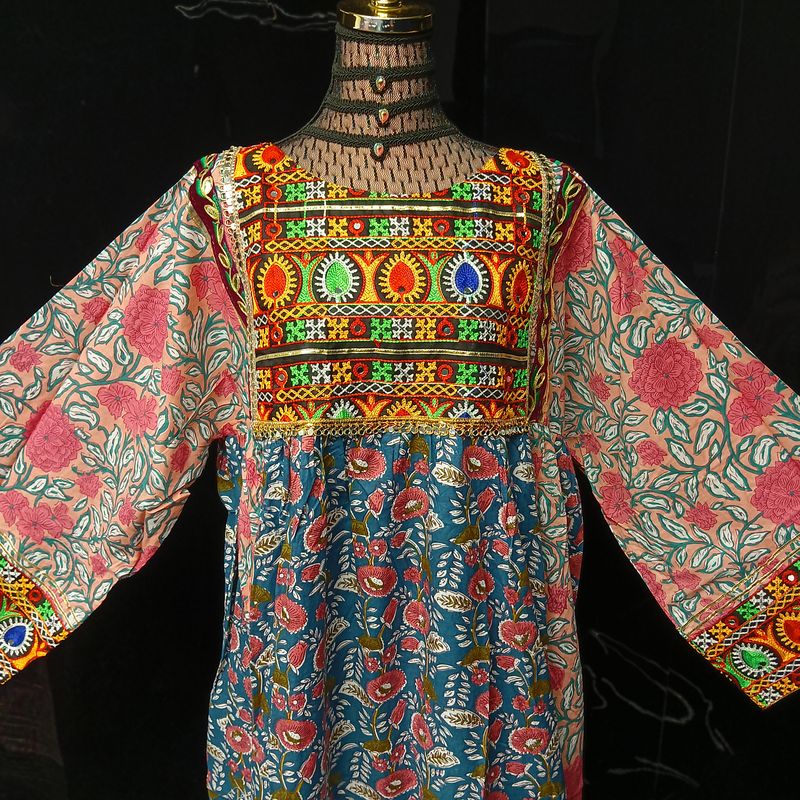2XL-3XL Banjara Printed Cotton Dress 57" Long Jalabiya