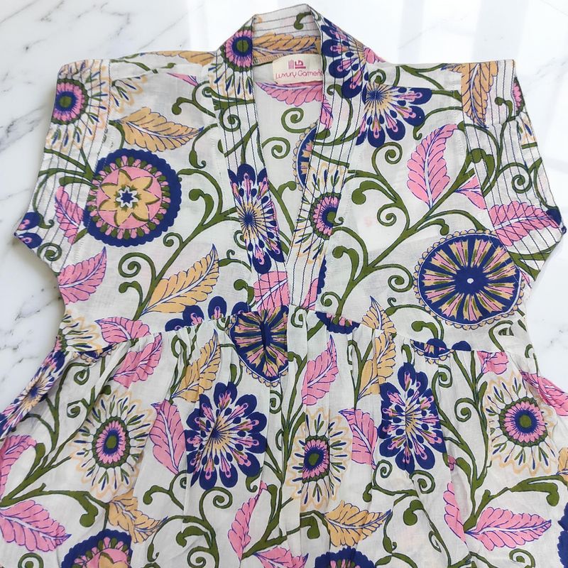 1-2 Year Amani Printed Cotton Girls Dress 26'' Short Sleeves Jalabiya