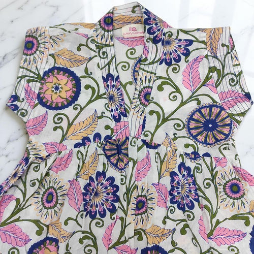 1-2 Year Amani Printed Cotton Girls Dress 26'' Short Sleeves Jalabiya