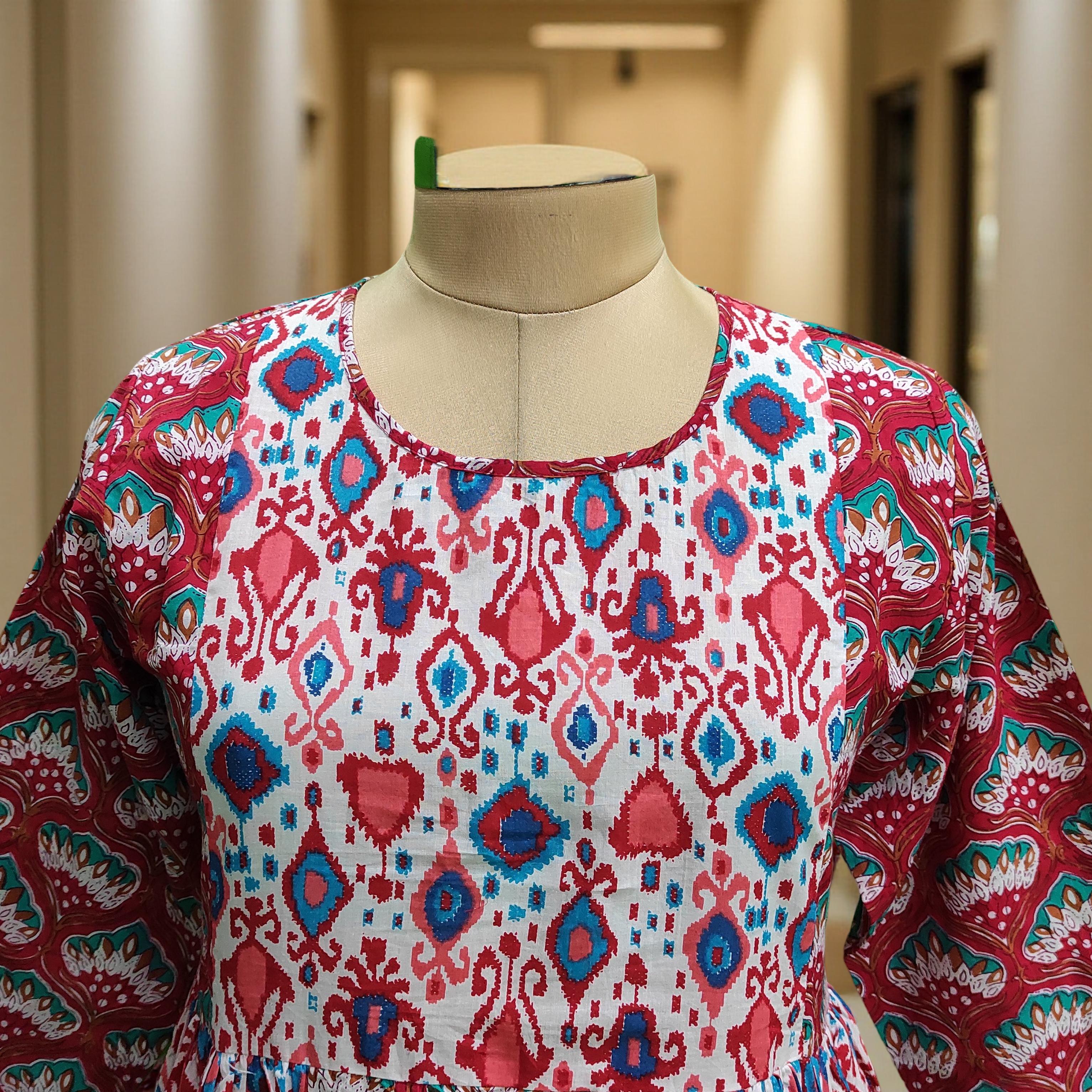 S/M Heba Printed Cotton Dress 57" Long Jalabiya