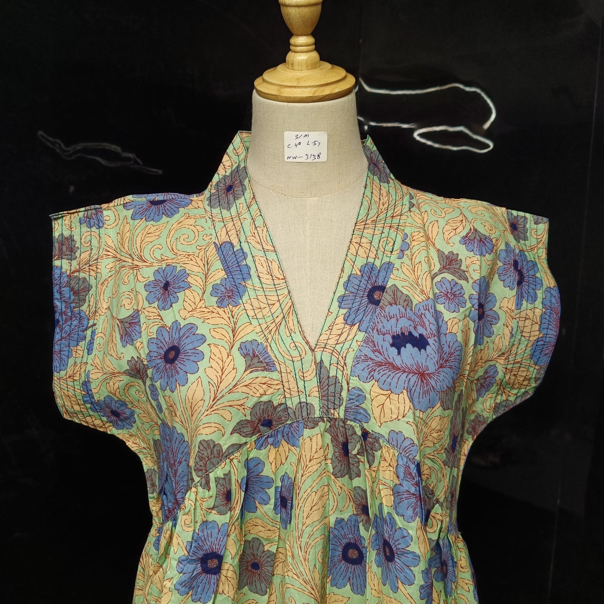 S/M Amani Printed Cotton Dress 57" Short Sleeves Jalabiya