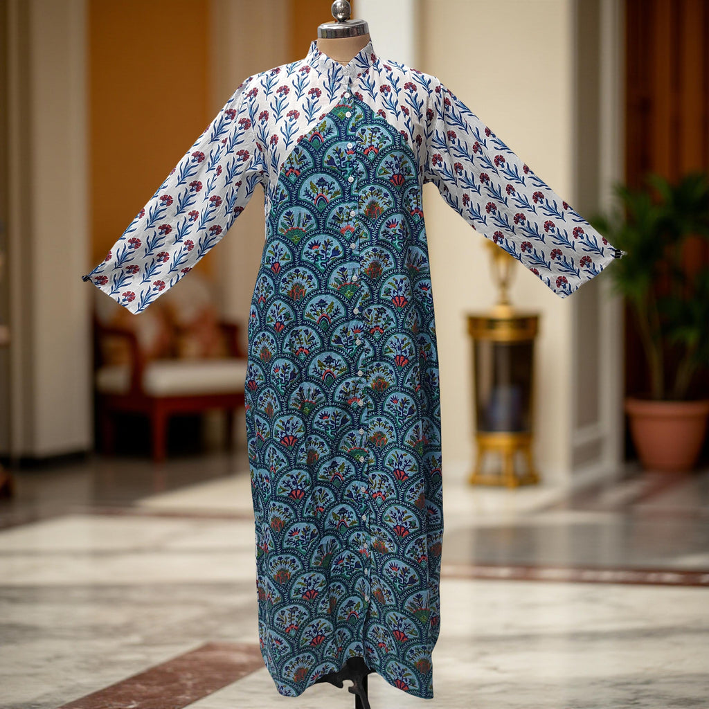 L-XL Honey Printed Cotton Dress 57" Long Jalabiya With Sheila