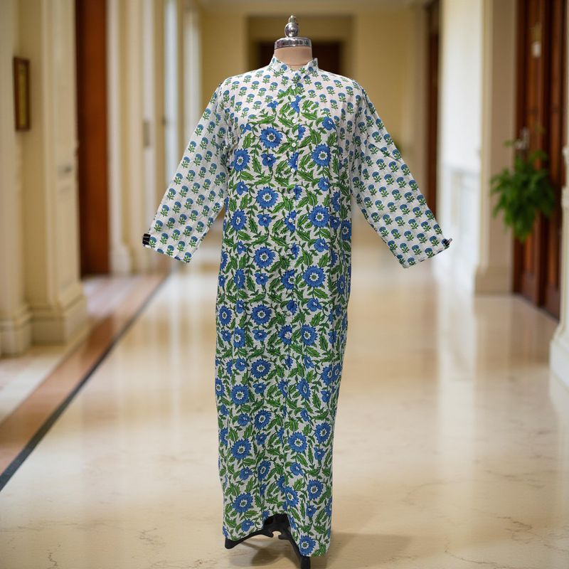 L-XL Honey Printed Cotton Dress 57" Long Jalabiya With Sheila