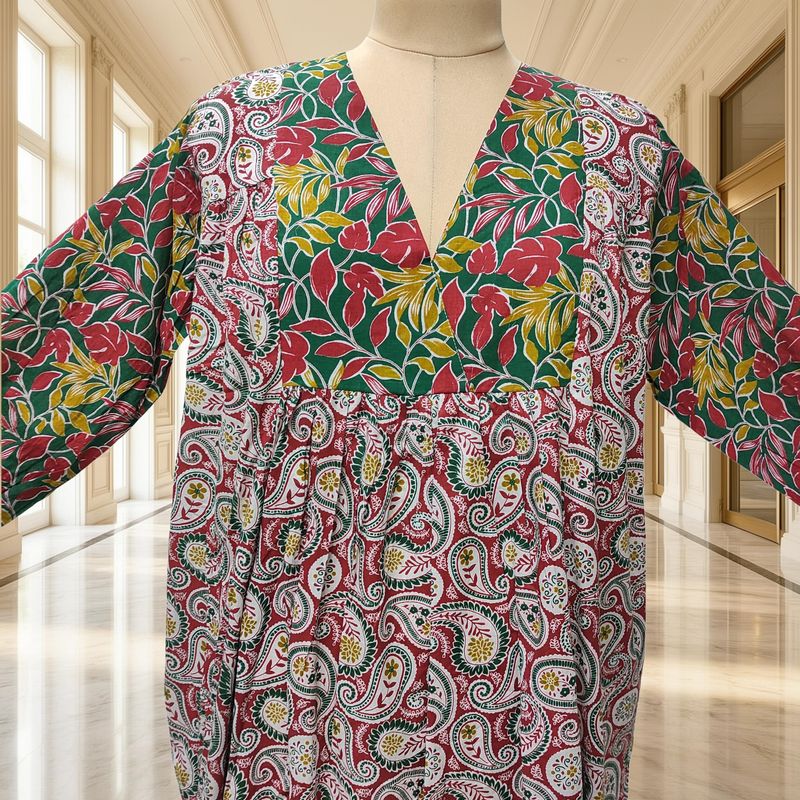 2XL-3XL Yamana Printed Cotton Dress 57" Long Jalabiya