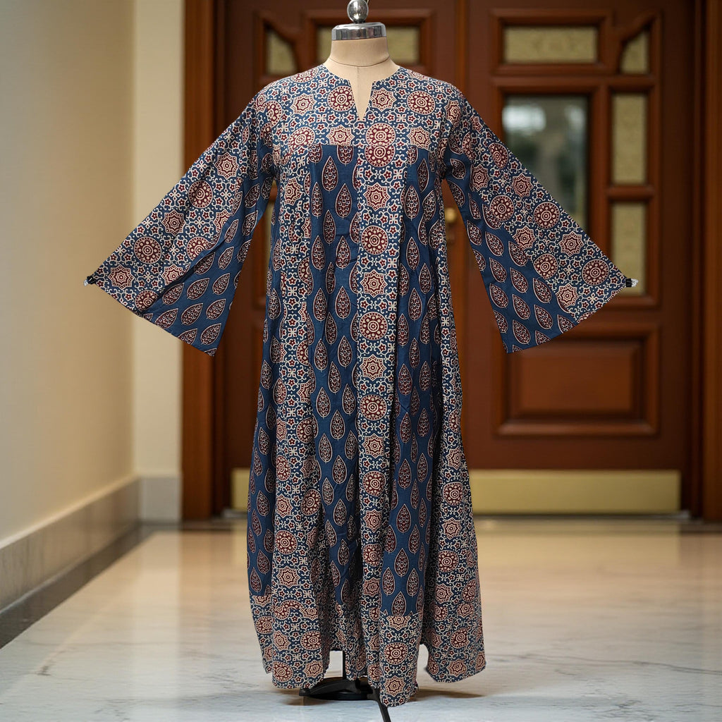 S-M Zahia Printed Cotton Dress 57" Long Jalabiya With Sheila