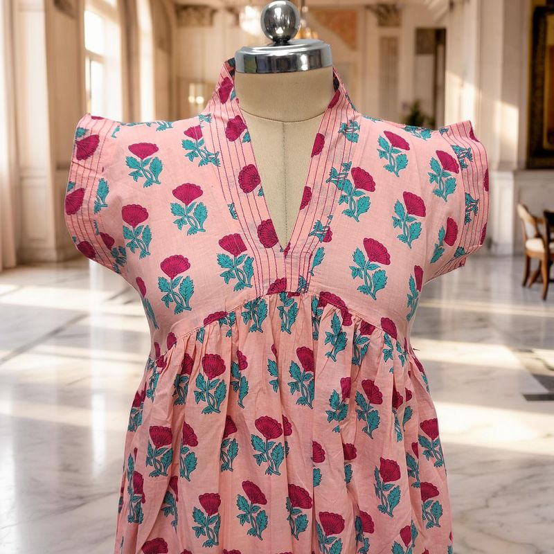 S-M Amani Printed Cotton Dress 57" Short Sleeves Jalabiya