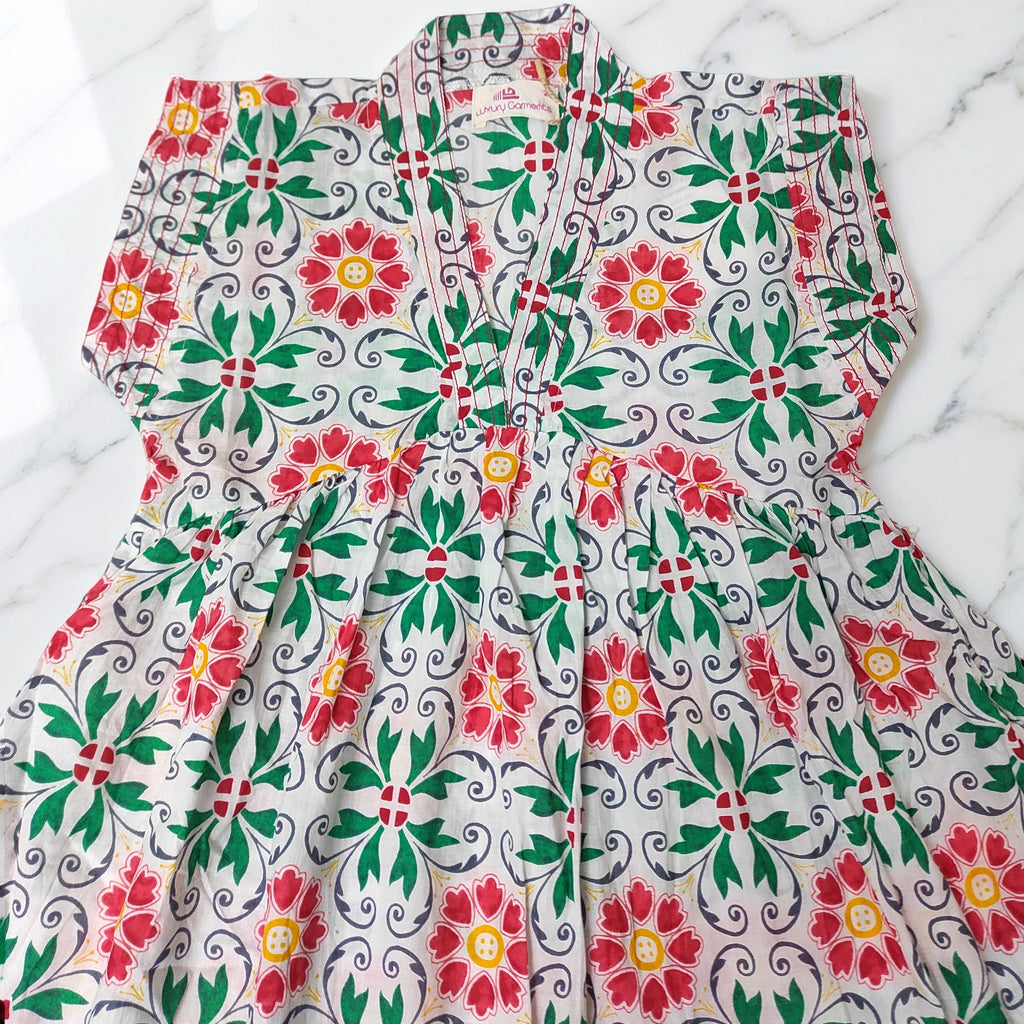 6-7 Year Amani Printed Cotton Girls Dress 38" Short Sleeves Jalabiya