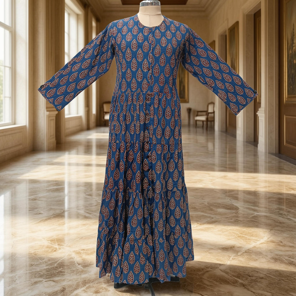 L-XL Bustan Printed Cotton Dress 57" Long Jalabiya
