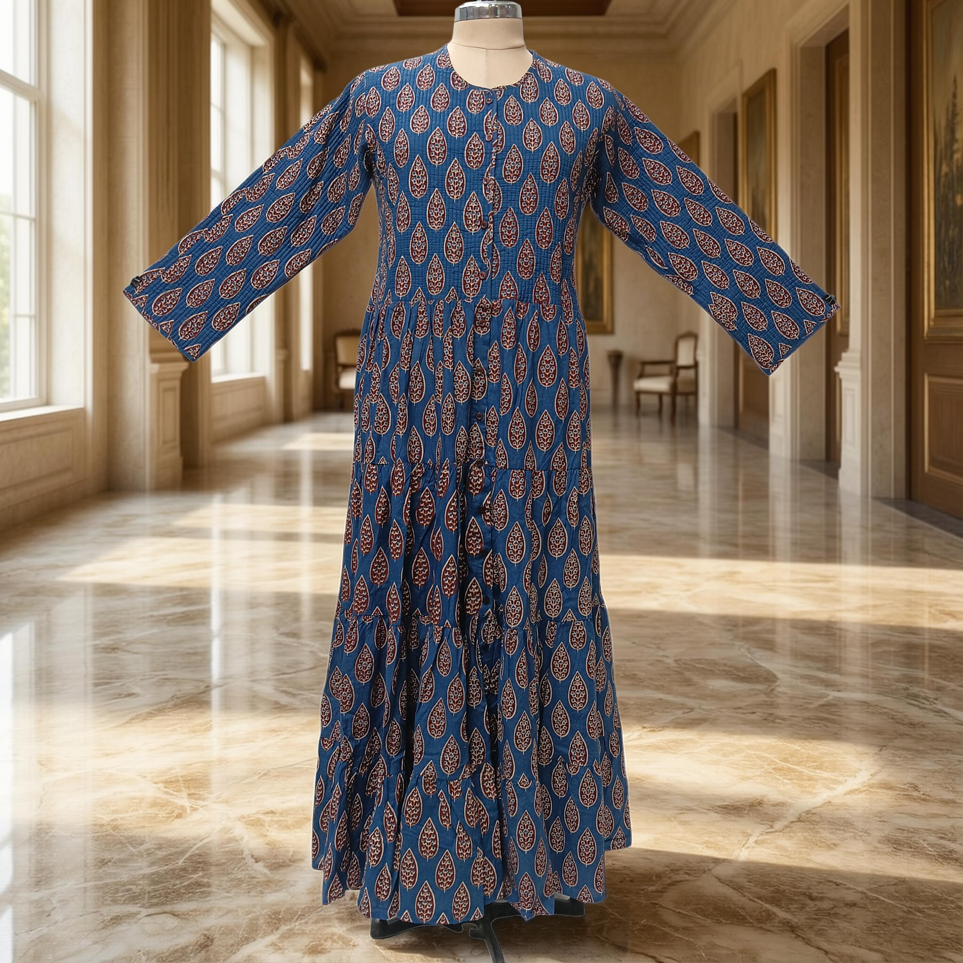 L-XL Bustan Printed Cotton Dress 57" Long Jalabiya
