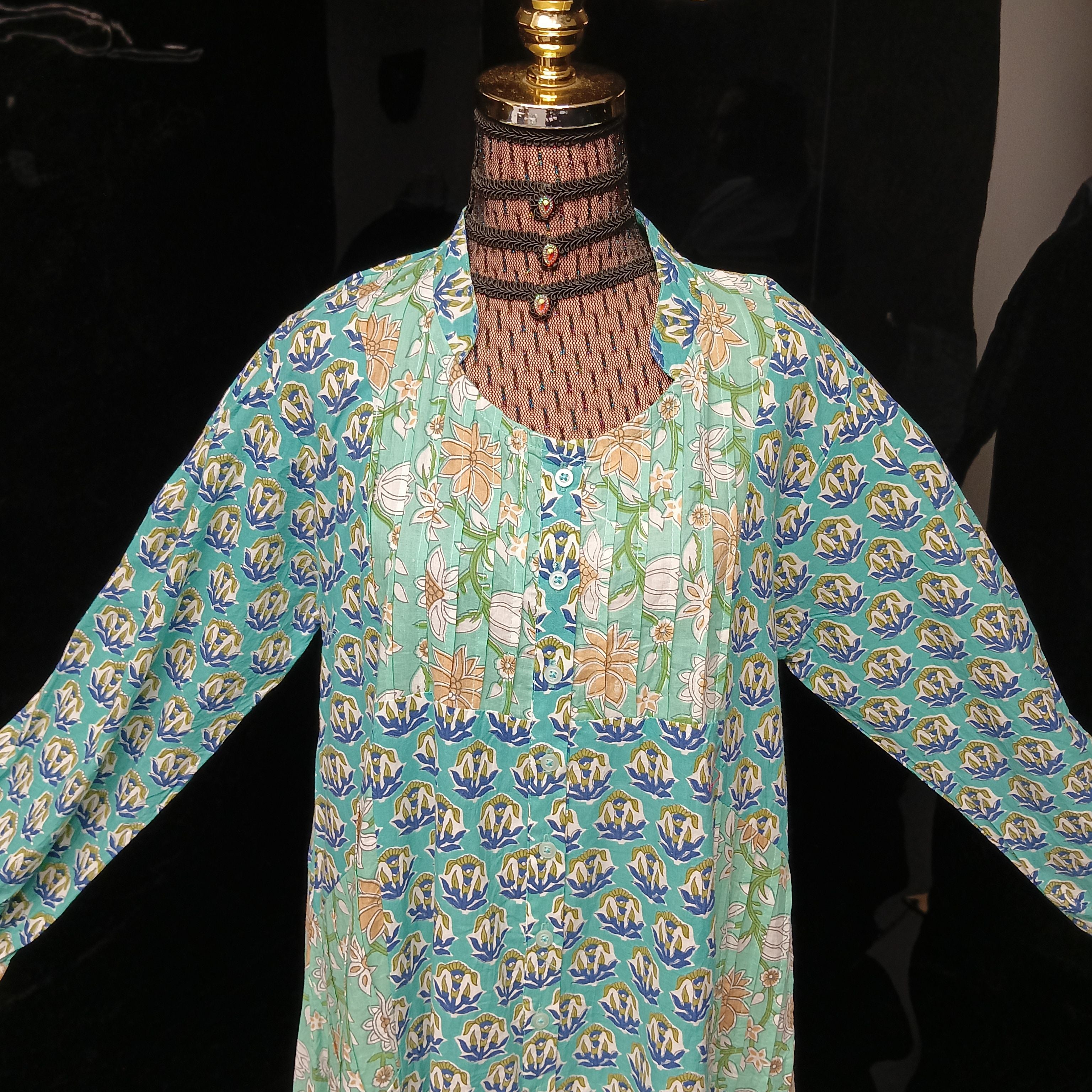 L-XL Jouri Printed Cotton Dress 57" Long Jalabiya