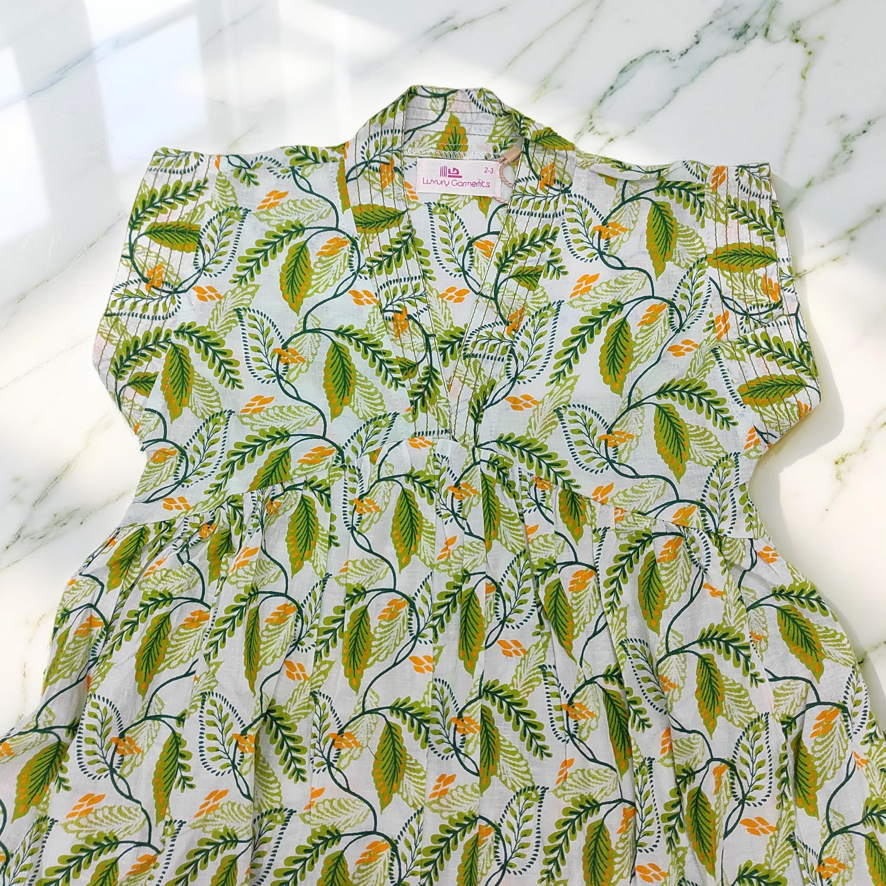 6-7 Year Amani Printed Cotton Girls Dress 38" Short Sleeves Jalabiya