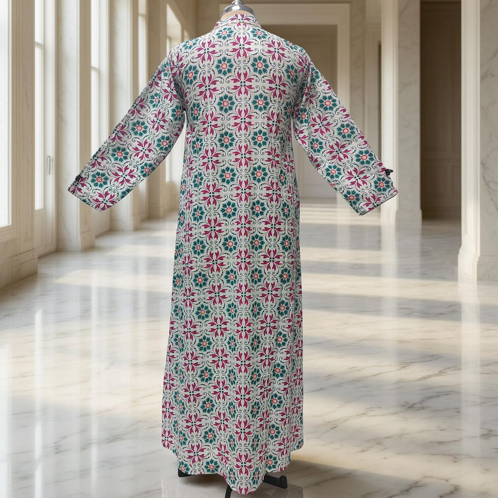 XS-S Teena Printed Mirror Work Cotton Dress 54" Long Jalabiya
