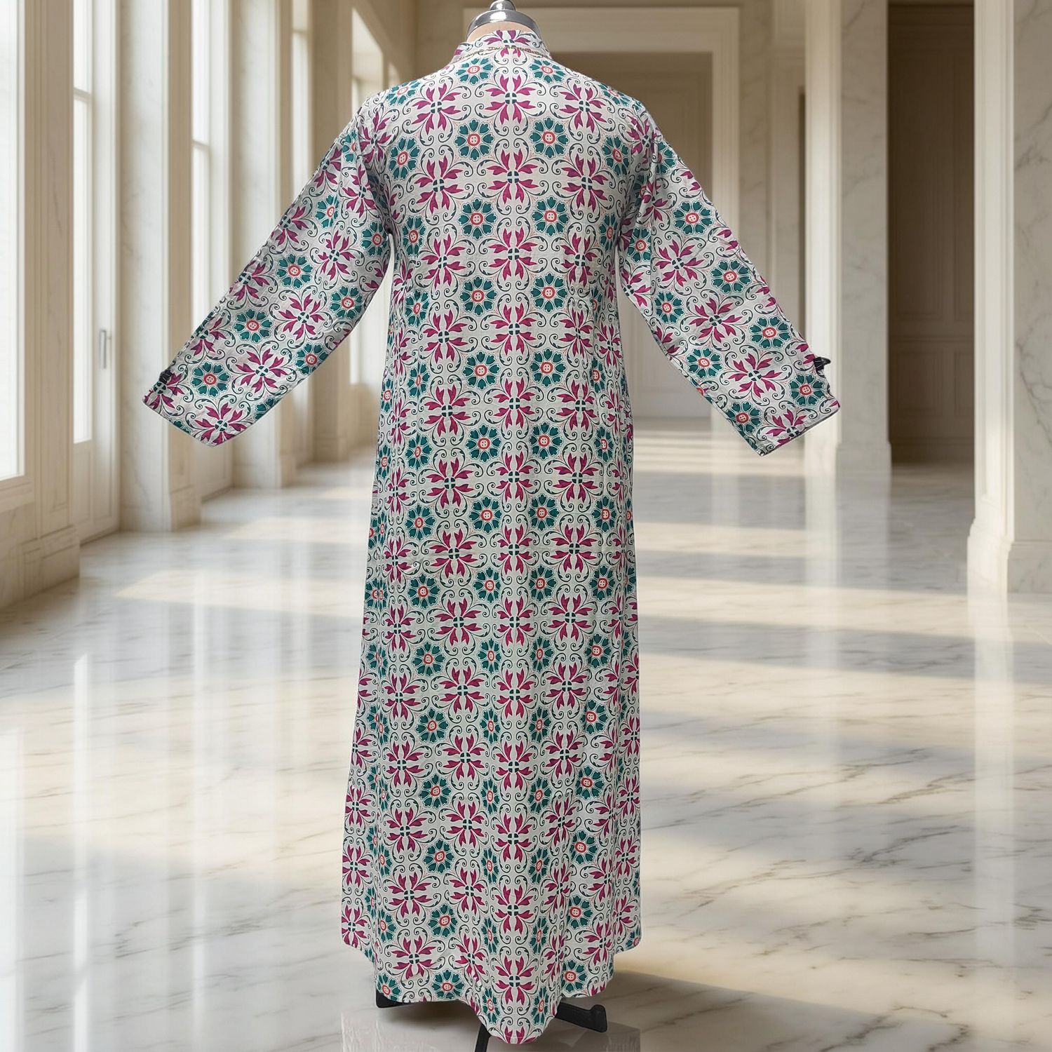 XS-S Teena Printed Mirror Work Cotton Dress 54" Long Jalabiya