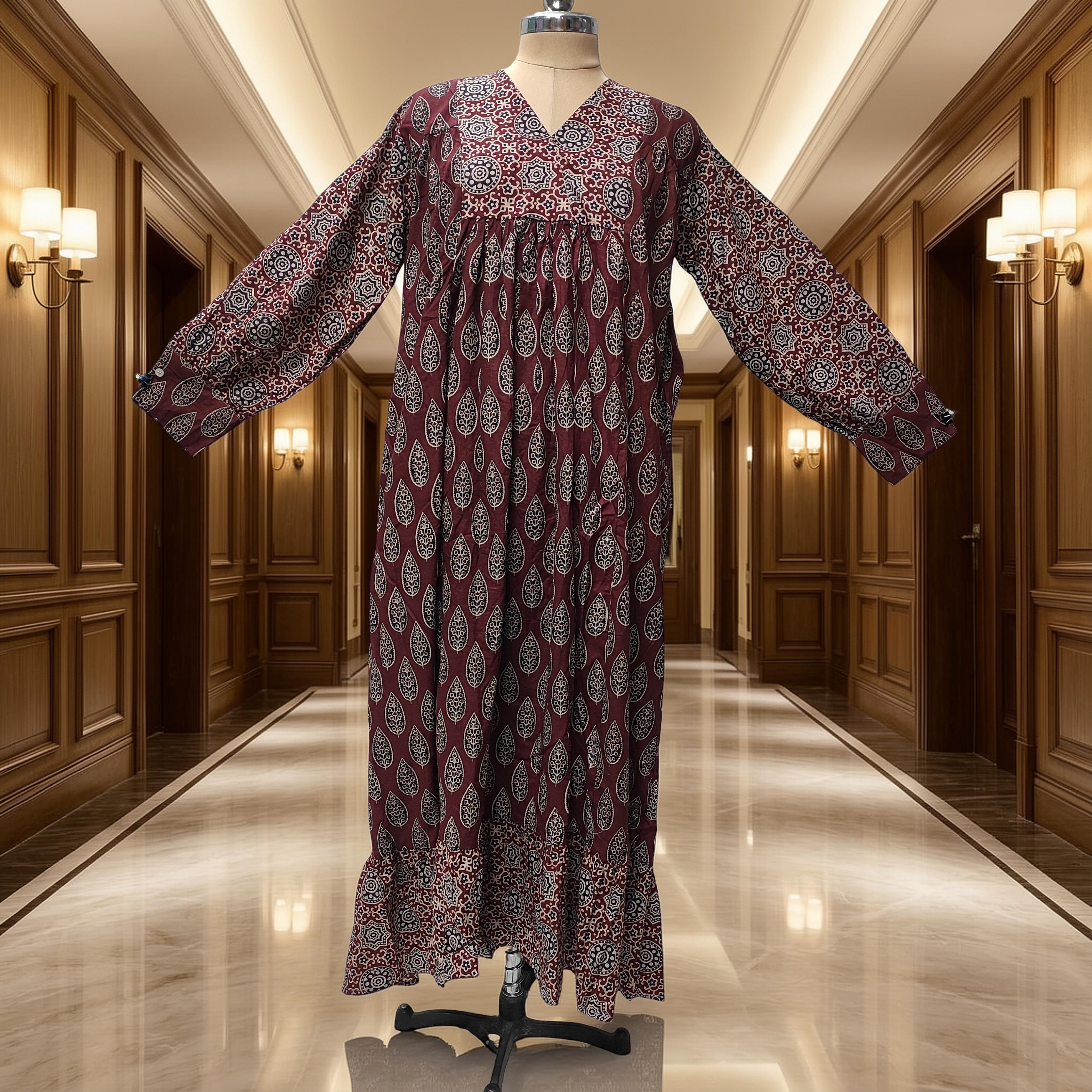 2XL-3XL Yamana With Sheila Printed Cotton Dress 57" Long Jalabiya