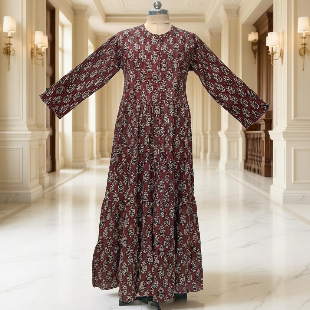 S/M Bustan Printed Cotton Dress 57" Long Jalabiya