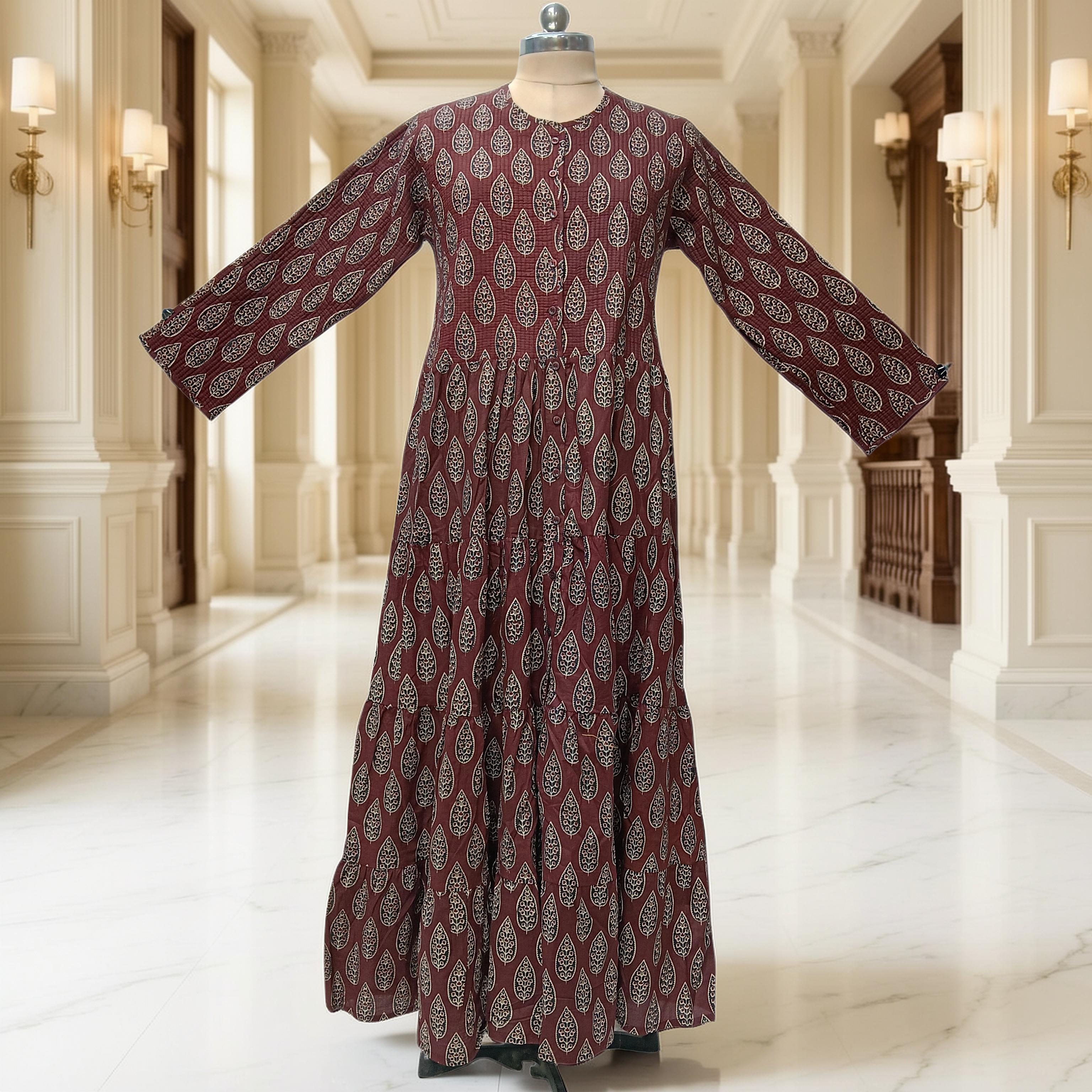 S/M Bustan Printed Cotton Dress 57" Long Jalabiya