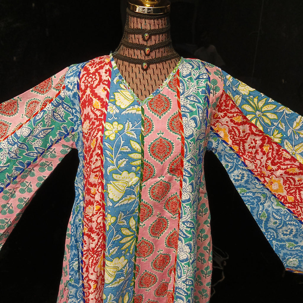 XS/S Meher Crystal Multi Printed Cotton Dress 54" Long Jalabiya