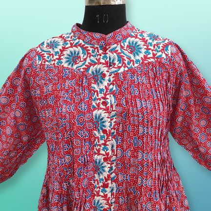 L/XL Aafreen Printed Cotton Dress 57" Long Jalabiya