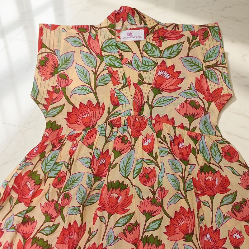 2-3 Year Amani Printed Cotton Girls Dress 30'' Short Sleeves Jalabiya