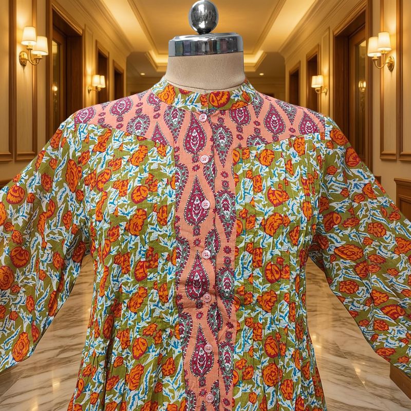 S/M Aafreen Printed Cotton Dress 57" Long Jalabiya