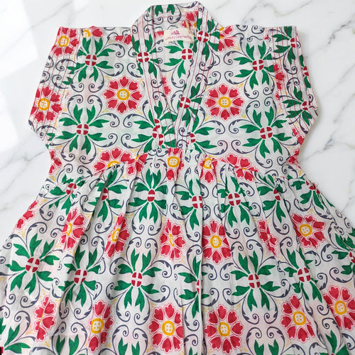 1-2 Year Amani Printed Cotton Girls Dress 26'' Short Sleeves Jalabiya
