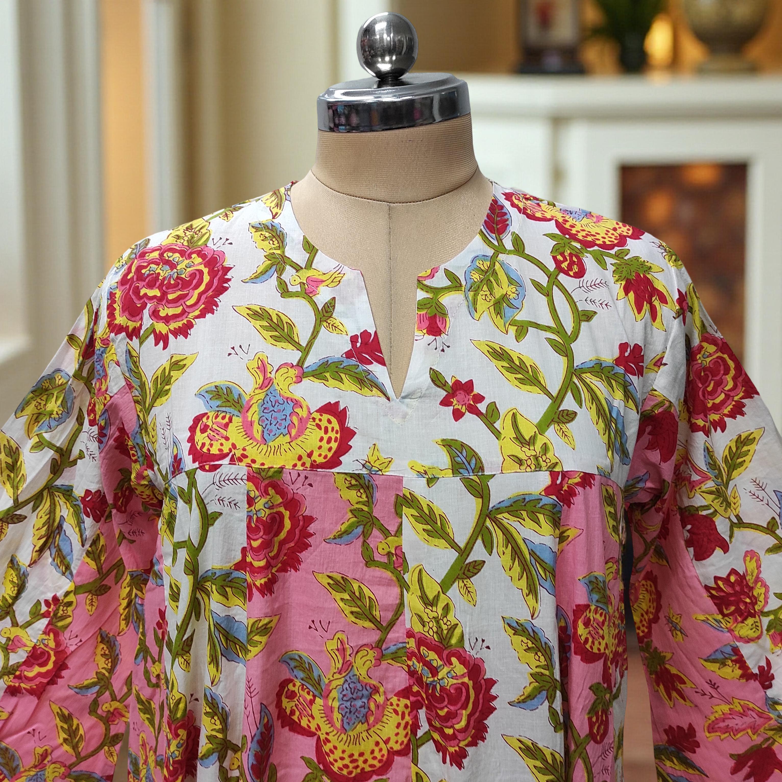 S-M Zahia Printed Cotton Dress 57" Long Jalabiya