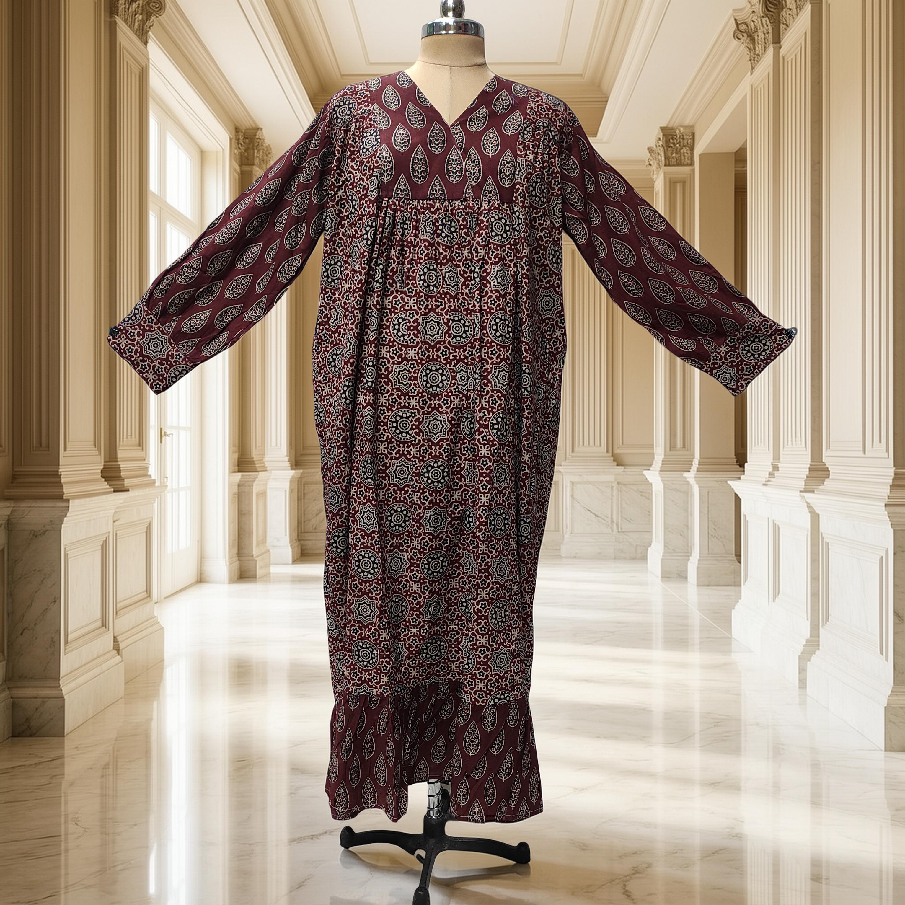 2XL-3XL Yamana With Sheila Printed Cotton Dress 57" Long Jalabiya