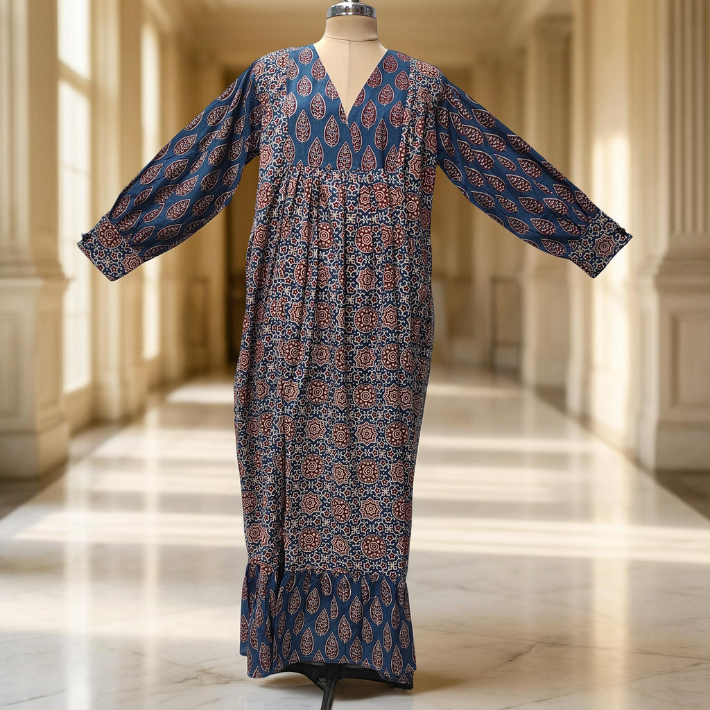 L-XL Yamana With Sheila Printed Cotton Dress 57" Long Jalabiya