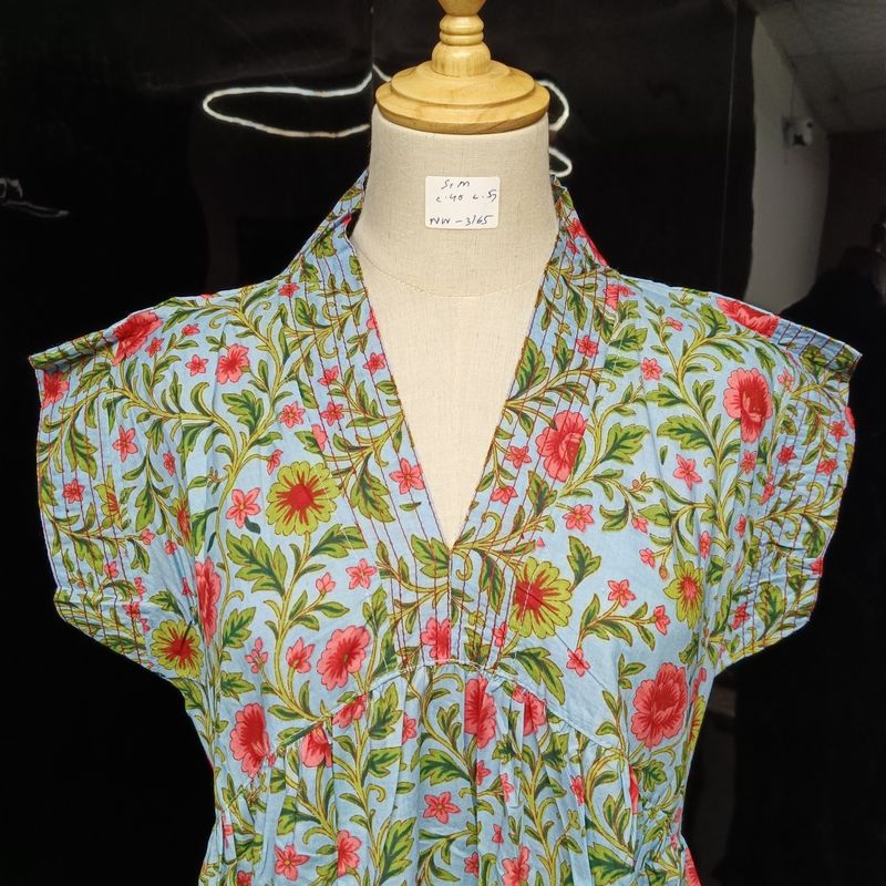 S/M Amani Printed Cotton Dress 57" Short Sleeves Jalabiya
