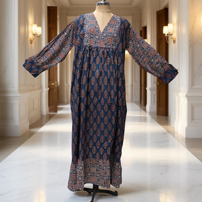 2XL-3XL Yamana With Sheila Printed Cotton Dress 57" Long Jalabiya