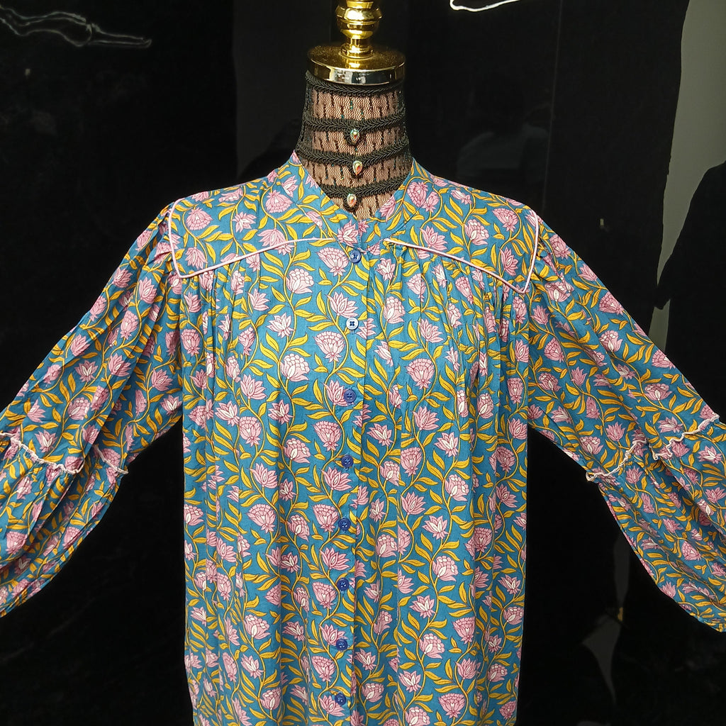 L-XL Yazrin Printed Cotton Dress 57" Long Jalabiya