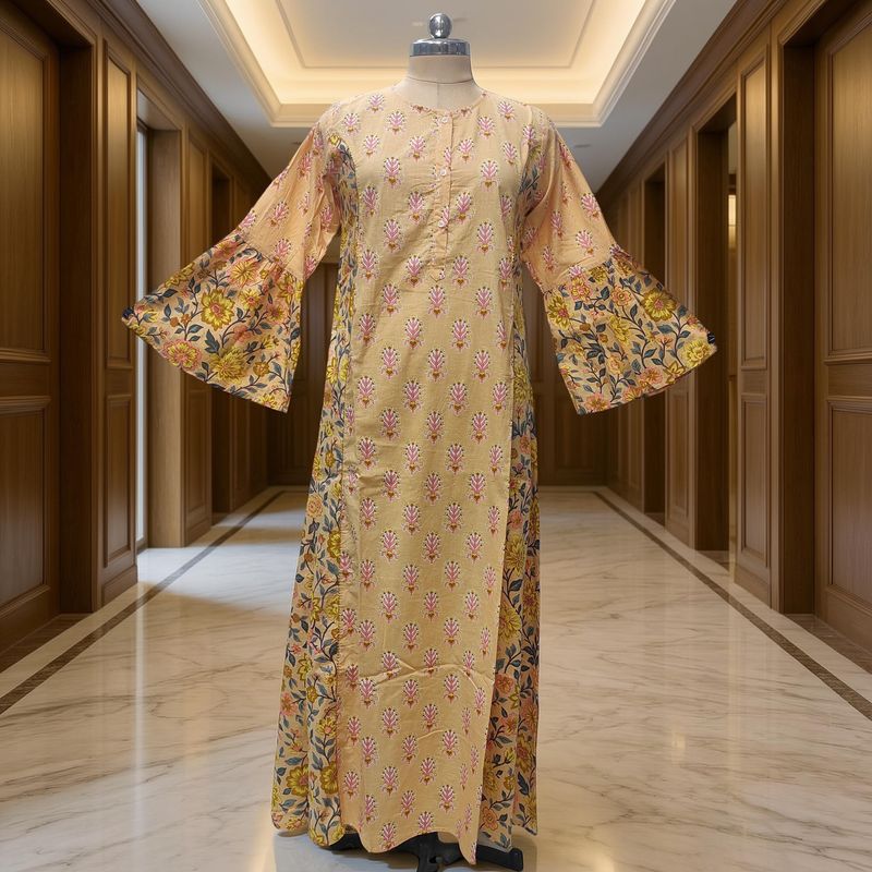 XS-S Heba Cotton Printed Dress 54" Long Jalabiya With Sheila