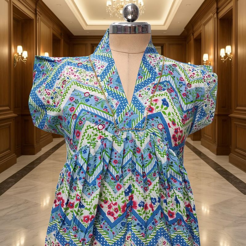 12-13 Year Amani Printed Cotton Girls Dress 48" Short Sleeves Jalabiya