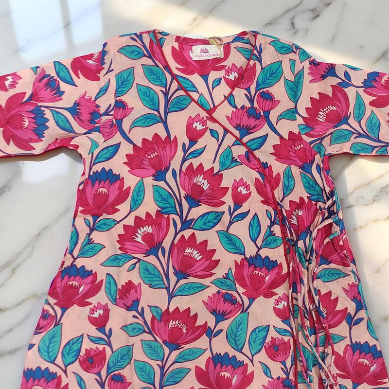 1-2 Year Qifa Printed Cotton Girls Dress 26" Long Jalabiya