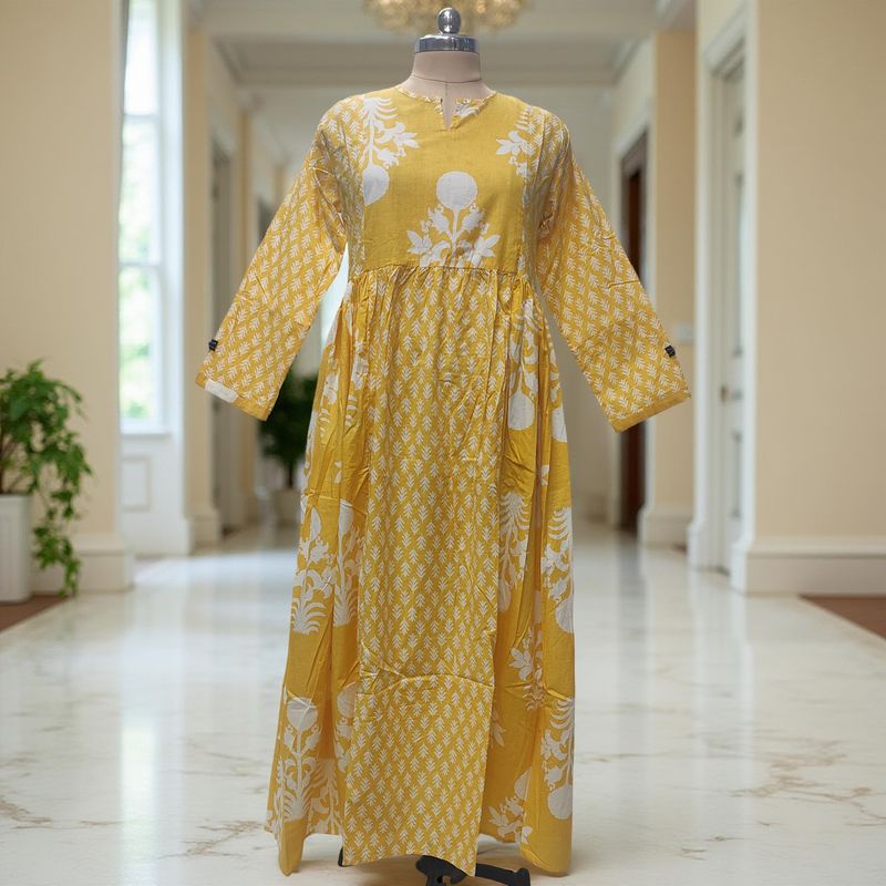 2XL-3XL Heba Printed Cotton Dress 57" Long Jalabiya With Sheila