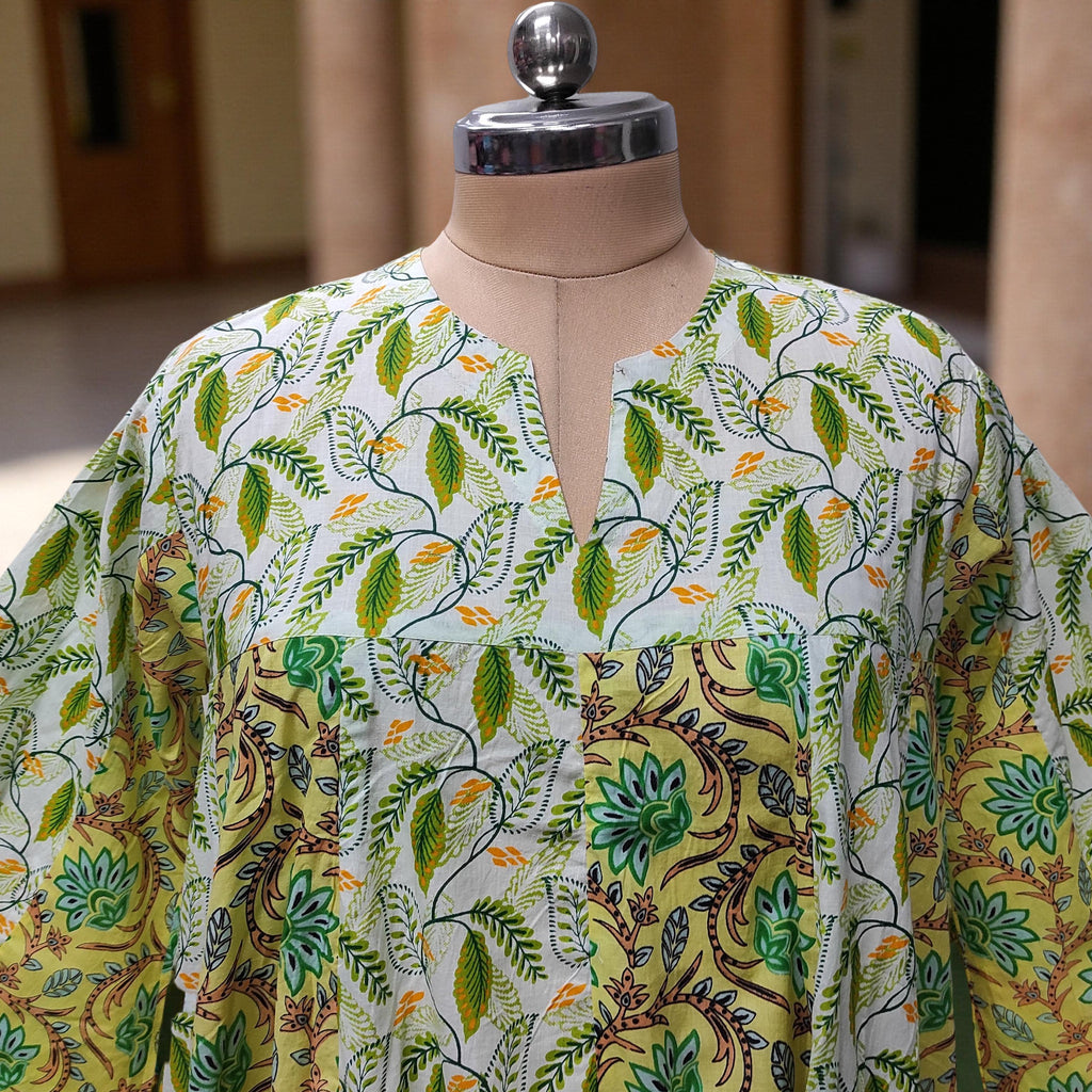 L-XL Zahia Printed Cotton Dress 57" Long Jalabiya
