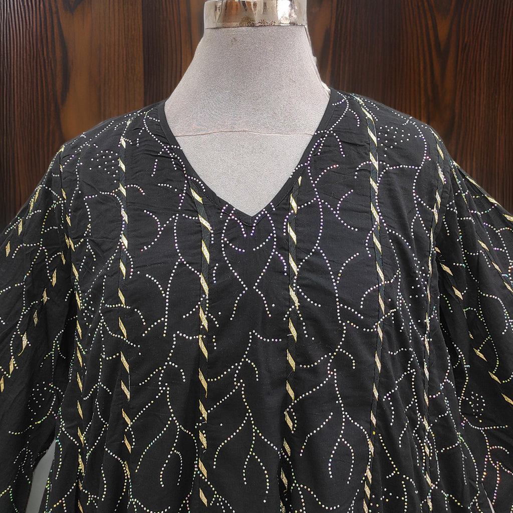 2XL/3XL Meher Crystal Black Cotton Dress 57" Long Jalabiya