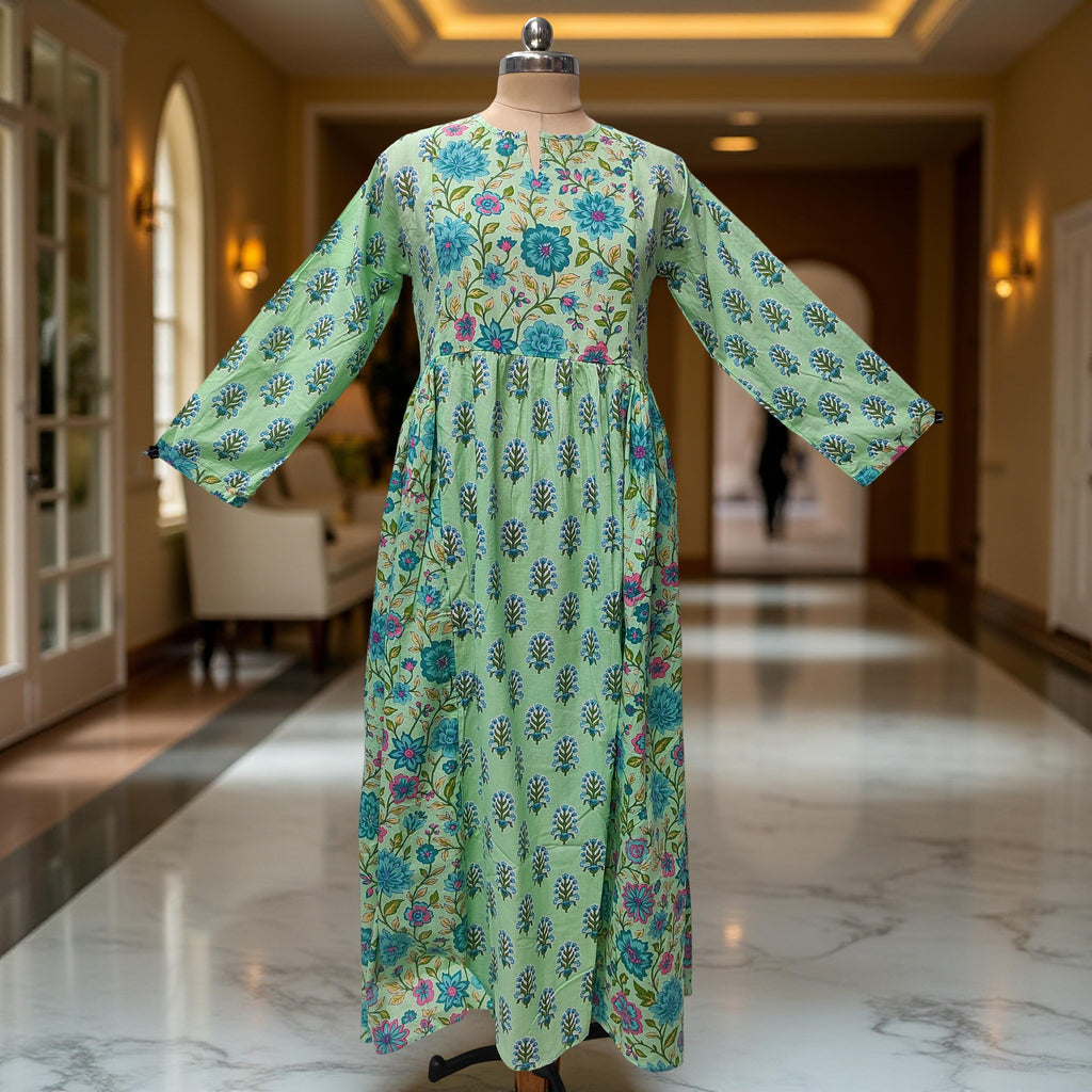 S-M Heba Printed Cotton Dress 57" Long Jalabiya With Sheila