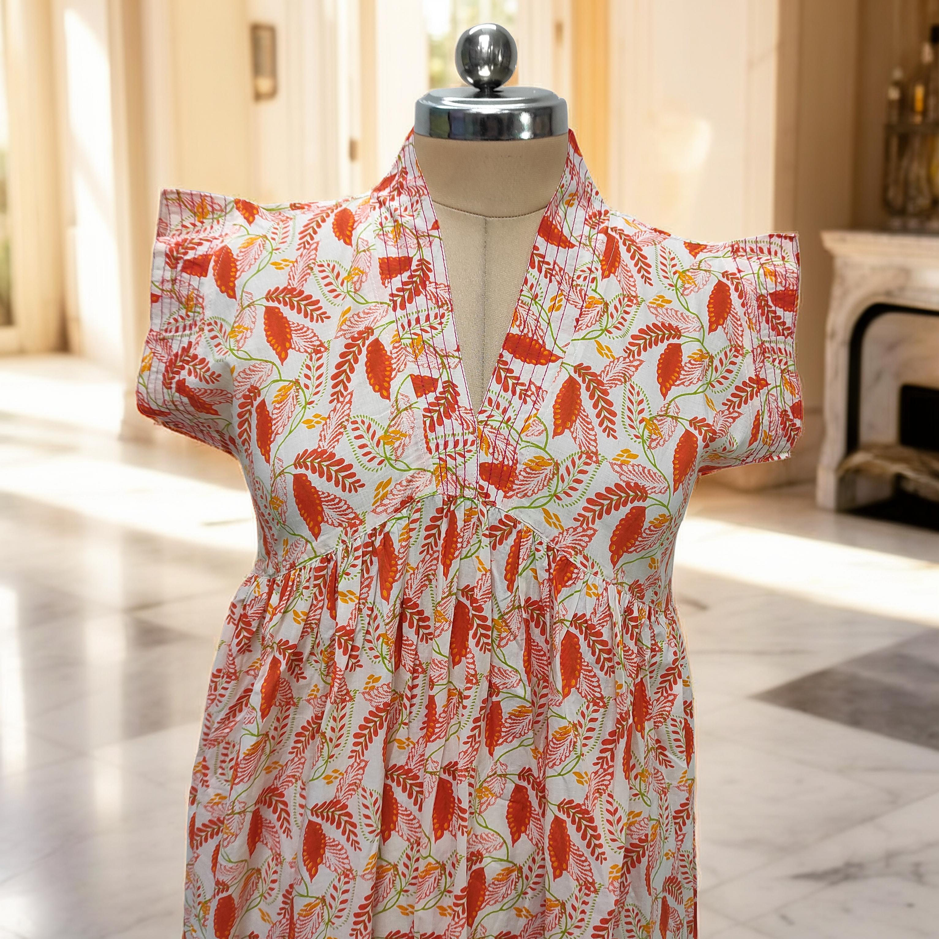S-M Amani Printed Cotton Dress 57" Short Sleeves Jalabiya