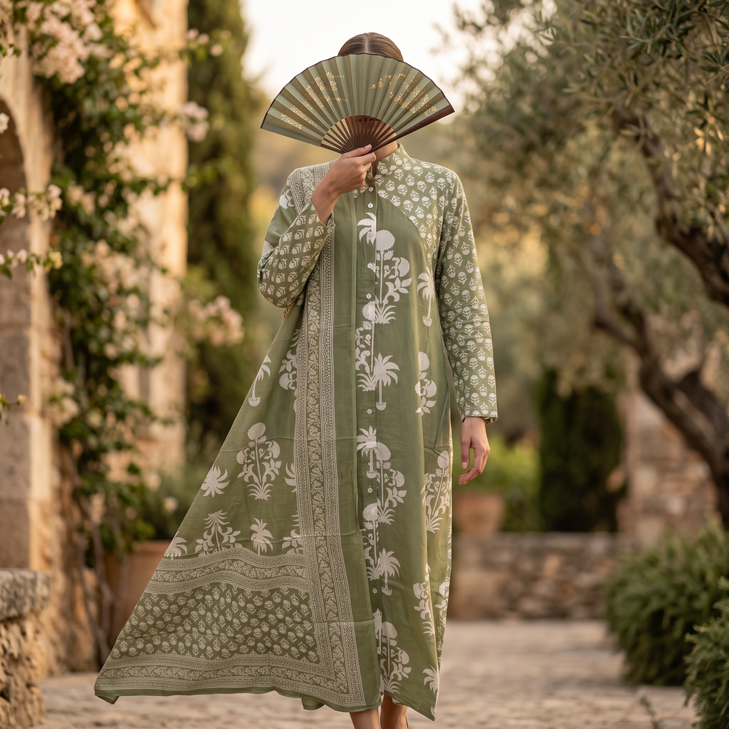 XS-S Honey Printed Cotton Dress 54" Long Jalabiya With Sheila TN 403