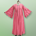 S/M Meher Crystal Pink Plain Solid Cotton Dress 57" Long Jalabiya