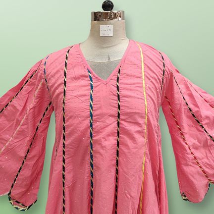 S/M Meher Crystal Pink Plain Solid Cotton Dress 57" Long Jalabiya