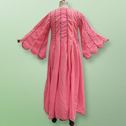 S/M Meher Crystal Pink Plain Solid Cotton Dress 57" Long Jalabiya