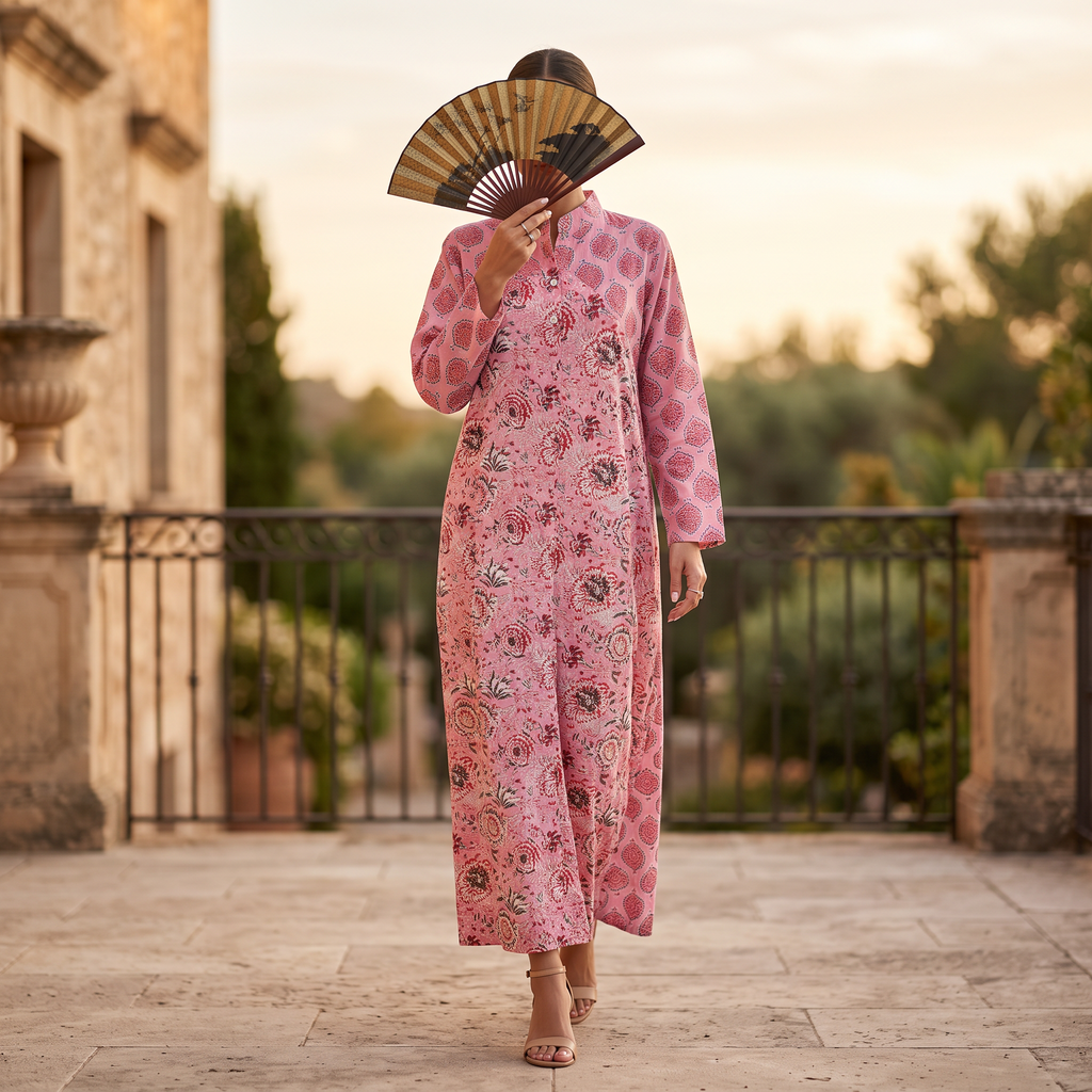 L-XL Honey Printed Cotton Dress 57" Long Jalabiya With Sheila TN 412
